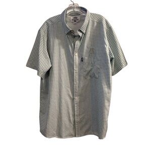 AFTCO Men's Plaid Short Sleeve Button-Up Shirt Green Blue Size L Casual